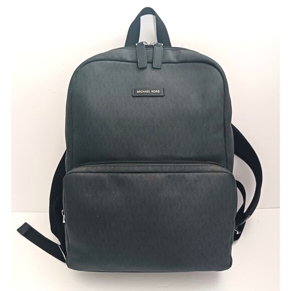 Michael Kors Jetset Lg Backback Blk/Gray MK Logo Print 100% Coated Canvas - Picture 1 of 12